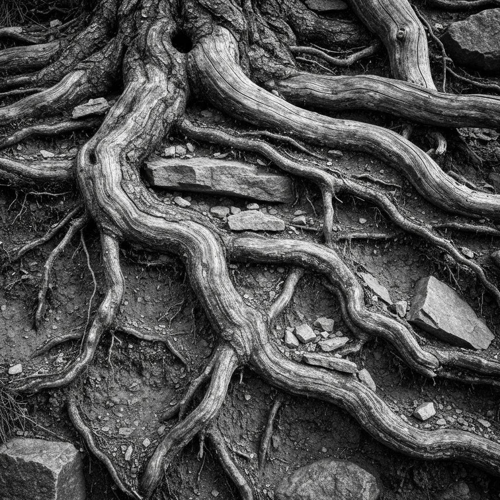 Mountain root structures representing mineral balance